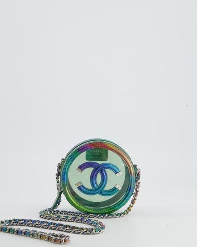 Chanel Rainbow Filigree Pvc Cc Mini Round Crossbody Bag With Silver Hardware - Green