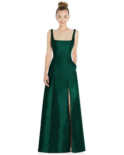 Alfred Sung Sleeveless Square-neck Princess Line Gown With Pockets - Green