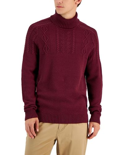 Club Room Cable Knit Chunky Turtleneck Sweater - Red