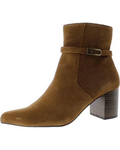 Aqua College Tatum Suede Stacked Heel Ankle Boots - Brown