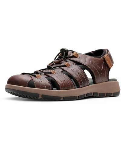 Clarks Brixby Cove Leather Cushioned Fisherman Sandals - Brown