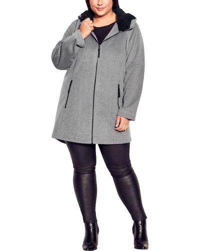 Evans Plus Faux Fur Lined Hood Long Sleeves Walker Coat - Gray