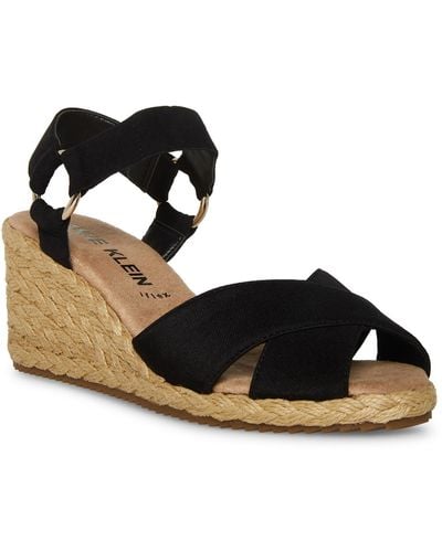 Anne Klein Kellis Ankle Strap Open Toe Wedge Sandals - Black