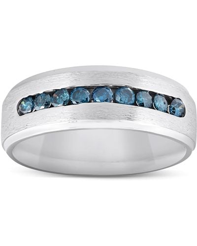 Pompeii3 1/3ct Blue Diamond Brushed Wedding Ring - Multicolor