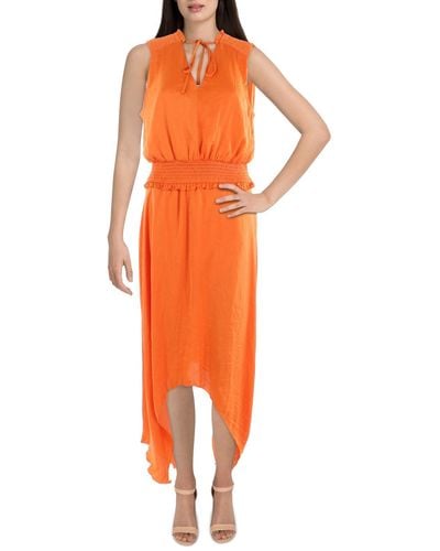 Sam Edelman Smocked Hi-low Midi Dress - Orange