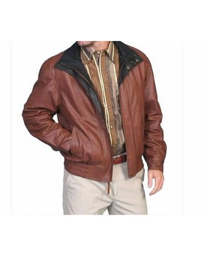 Scully Double Collar Leather Jacket - Brown