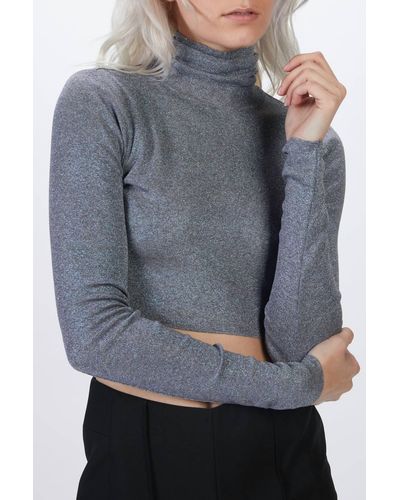 Zeynep Arcay Crop Turtleneck Knit Top - Gray