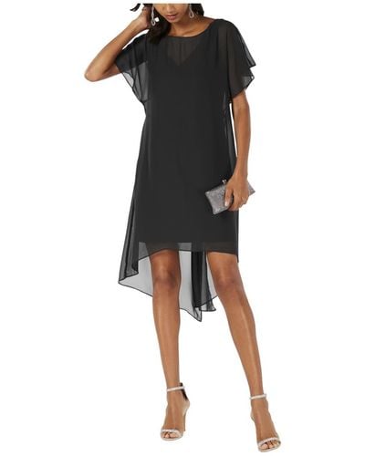 Adrianna Papell Chiffon Overlay Cocktail Dress - Black