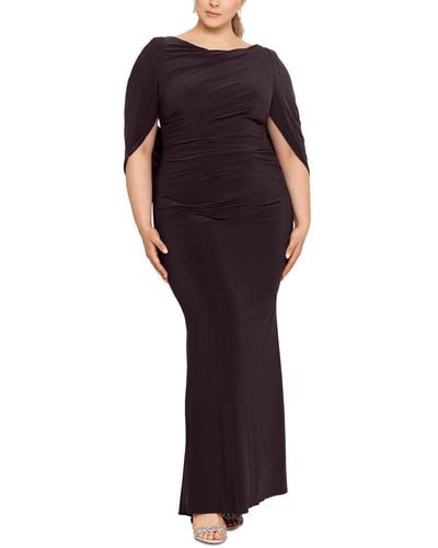 Betsy & Adam Plus Ruched Polyester Evening Dress - Brown