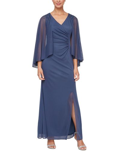 SLNY Ruched Maxi Evening Dress - Blue