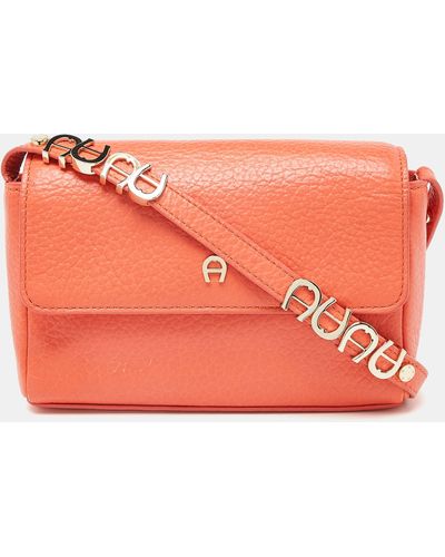 Aigner Leather Flap Crossbody Bag - Orange