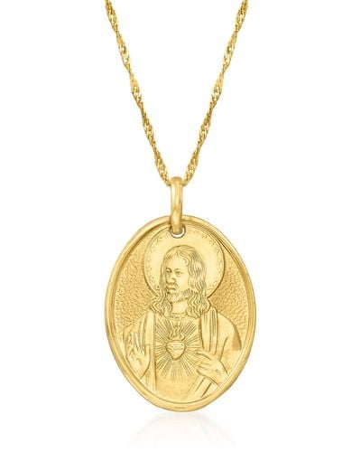 Ross-Simons Italian 14kt Yellow Sacred Heart Of Jesus Pendant Necklace - Metallic