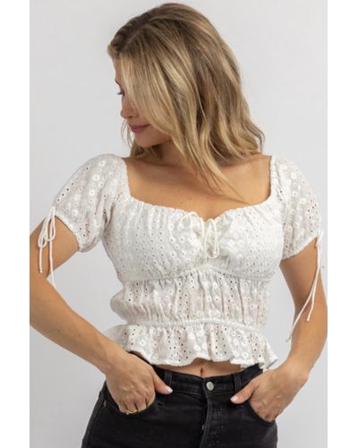 Olivaceous Meadow Eyelet Off-shoulder Blouse - Metallic