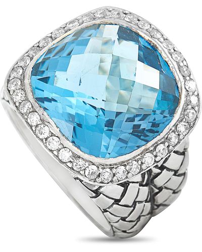 Scott Kay Sterling Silver Diamond And Blue Topaz Large Dome Ring