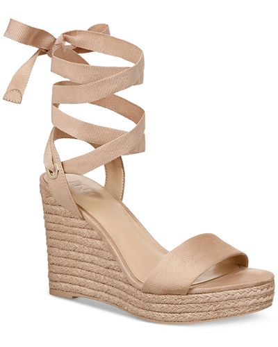INC Maxx Faux Suede Open Toe Wedge Sandals - Natural