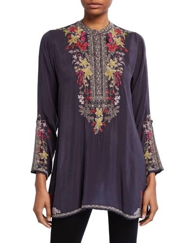 Johnny Was Lilianna Loose Fit Embroidered Tunic - Purple