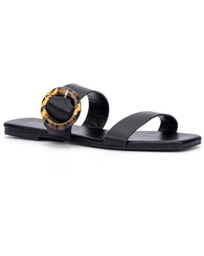 New York & Company Gala Faux Leather Slip On Slide Sandals - Black