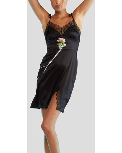 Cynthia Rowley Silk Mini Slip Dress With Lace Trim - Black