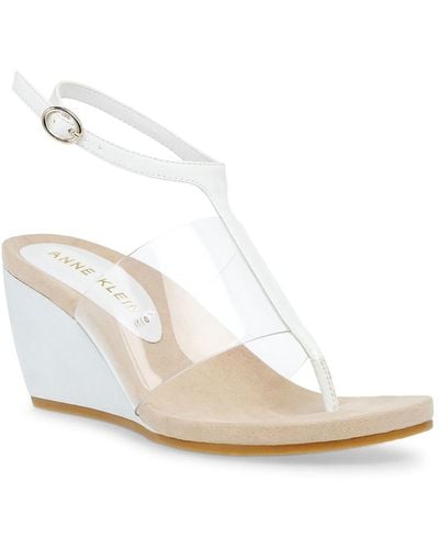 Anne Klein Ikari Patent Flip-flop Wedge Sandals - White