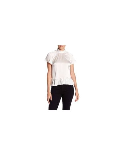 Rachel Zoe Harbor High Smocked Neckline Ruffled Silk Blouse In White - Black