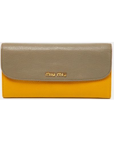 Miu Miu Grey/yellow Madras Leather Flap Continental Wallet