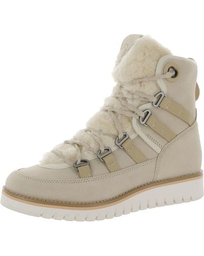Cole Haan Zg Luxe Wr Hiker Suede Shearling Combat & Lace-up Boots - Natural