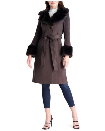 Via Spiga Faux Fur Slimming Wool Coat - Black