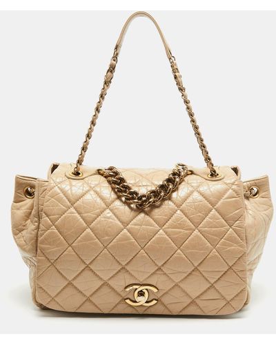 Chanel Quilted Aged Leather Pondicherry Flap Bag - Natural
