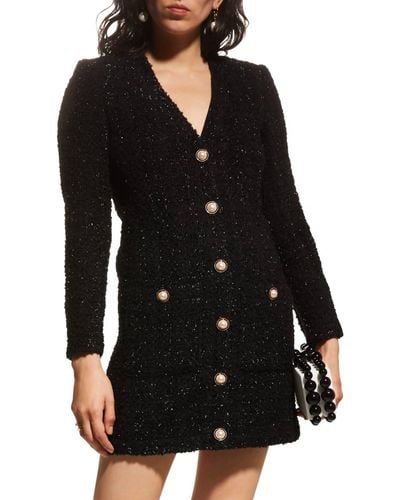 Veronica Beard Kenai Faux Pearl Button Long Sleeve Mini Dress - Black