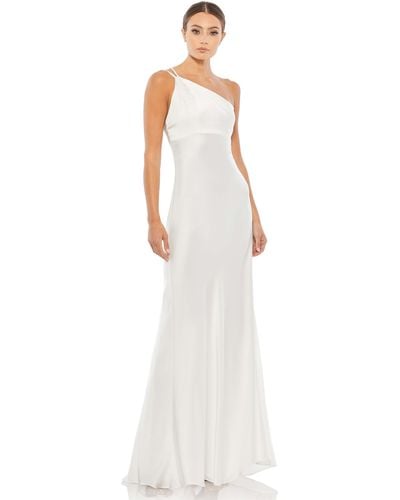 Ieena for Mac Duggal One Shoulder Double Strap Satin Gown - White