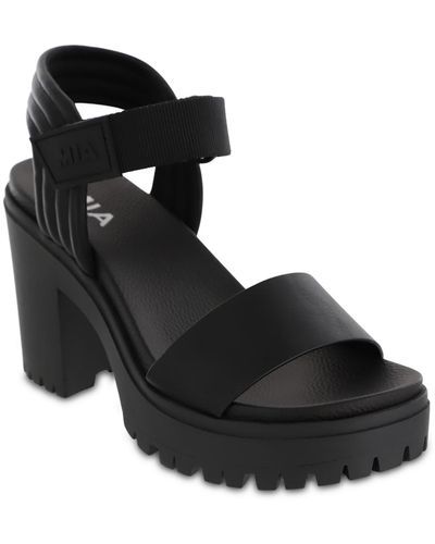MIA Ivelisse Faux Leather Ankle Strap Block Heels - Black