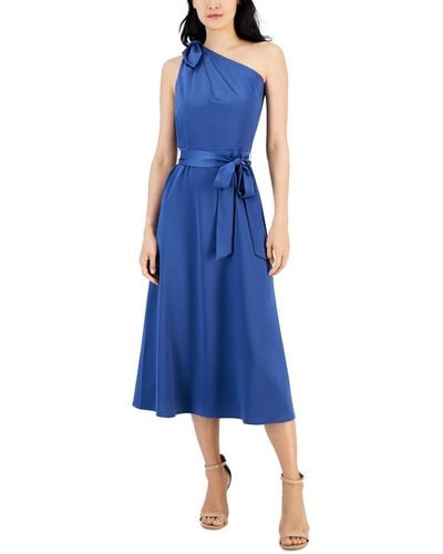 Anne Klein Satin Midi Fit & Flare Dress - Blue