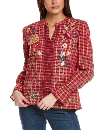 Johnny Was Lani Victorian Effortless Blouse Stripe - Red