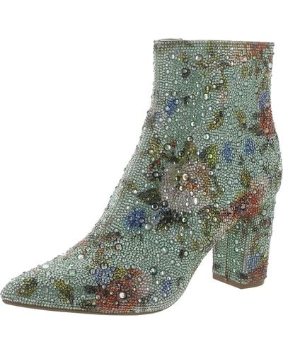 Betsey Johnson Cady Embellished Block Heel Ankle Boots - Green