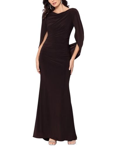 Betsy & Adam Ruched Polyester Evening Dress - Black