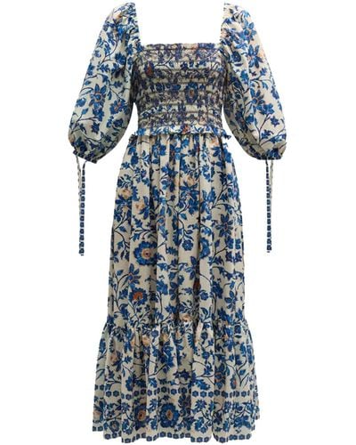 Cara Cara Jazzy Tiered Smocked Midi Dress Azure Alexandria Floral - Multicolor