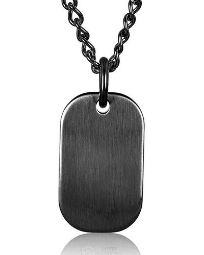 Crucible Jewelry Crucible Los Angeles Stainless Steel Satin Finished Engravable Heavy Dog Tag Pendant Necklace - Black