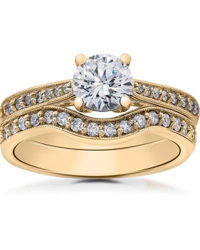 Pompeii3 1/3 Ct Diamond Angelica Vintage Engagement Ring Setting & Matching Wedding Band - Metallic