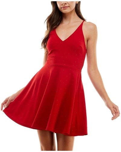 City Studios Juniors V-neck Mini Fit & Flare Dress - Red