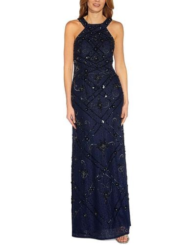 Adrianna Papell Lace Long Evening Dress - Blue
