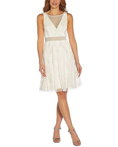 Adrianna Papell Beaded Illusion Cocktail And Party Dress - White