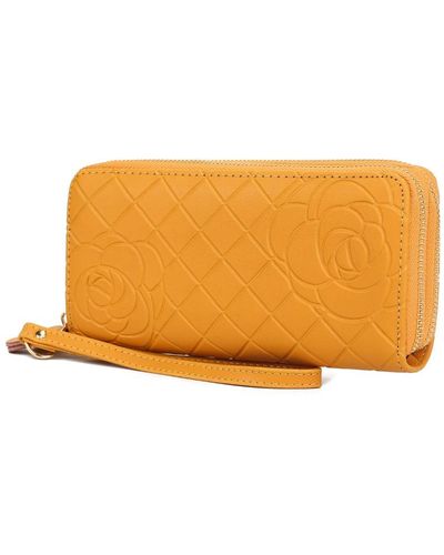 MKF Collection by Mia K Honey Genuine Leather Quilted Flower-embossed Wristlet Wallet By Mia K. - Orange