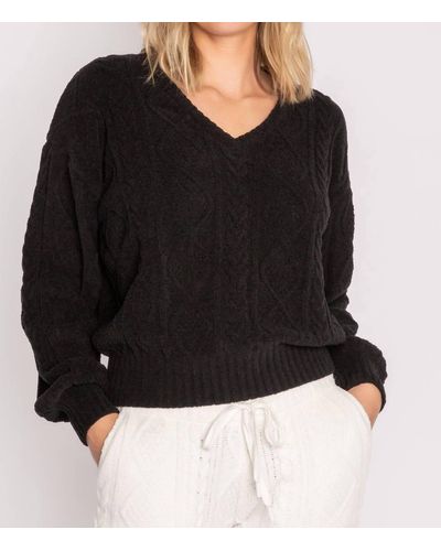 Pj Salvage Cable V-neck Sweater - Black