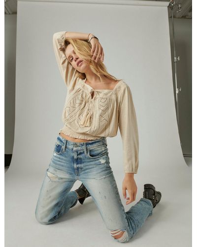 Lucky Brand Beaded Peasant Top - Natural