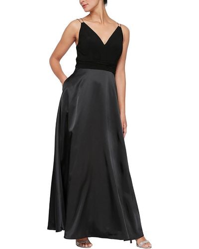 Alex & Eve Satin Jeweled Straps Evening Dress - Black