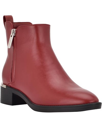 Calvin Klein Deneice Faux Leather Almond Toe Ankle Boots - Red