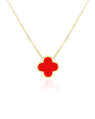 The Lovery Extra Large Coral Single Clover Necklace - Red