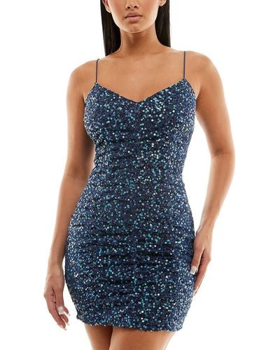 Speechless Juniors Sequined Ruched Mini Dress - Blue