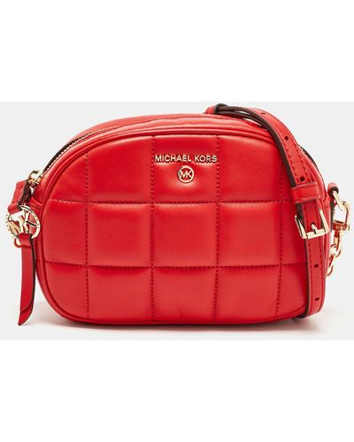 Michael Kors Square Quilted Leather Zip Crossbody Bag - Red