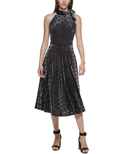 Calvin Klein Velvet Midi Halter Dress - Black